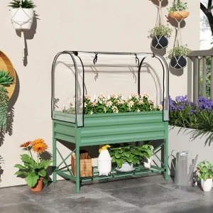Raised Garden Bed with Cover and Storage Shelf,